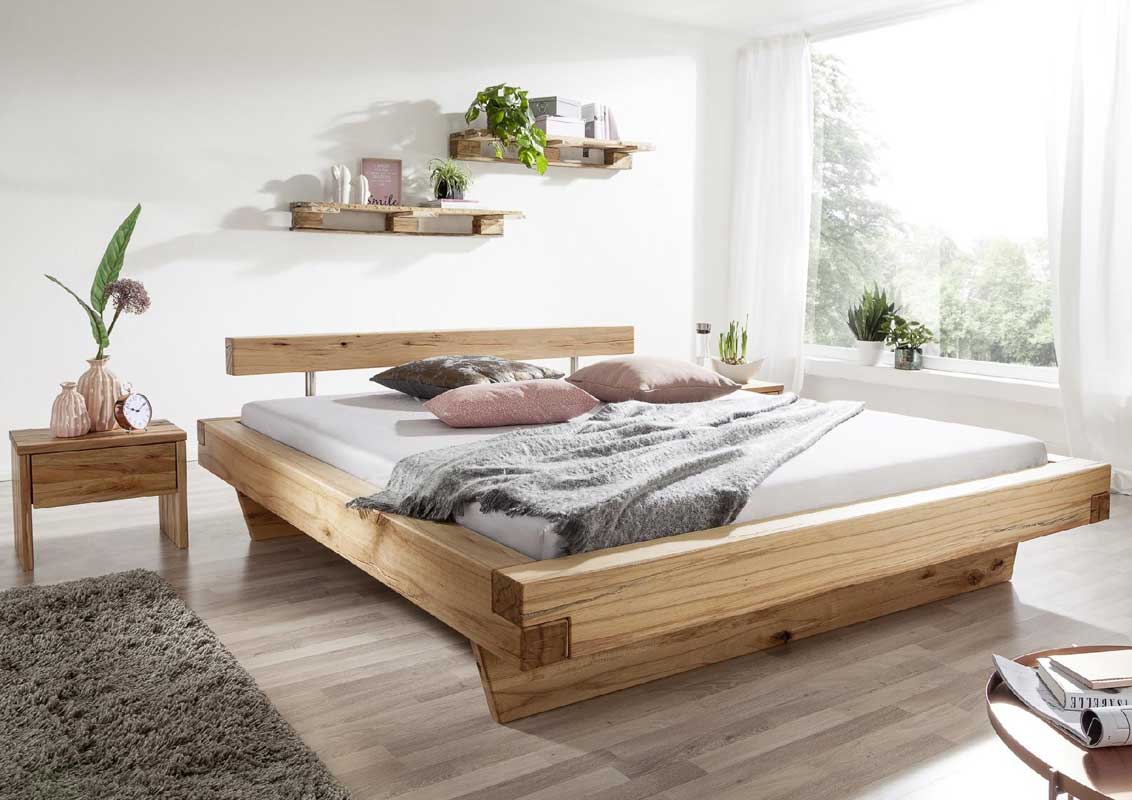 Balkenbett Massivholz Eiche geölt
