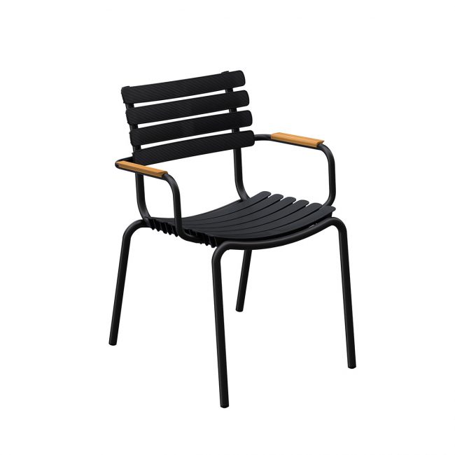 Gartenstuhl Outdoor Dining Chair in schwarz mit Bambus Armlehnen