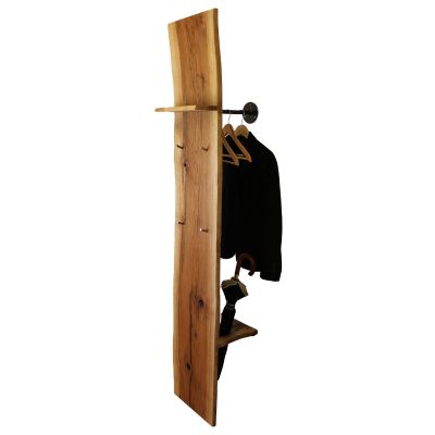 Garderobe aus massiver Zerreiche – mit Hutablage, Schirmständer, Roheisenstange & Haken
